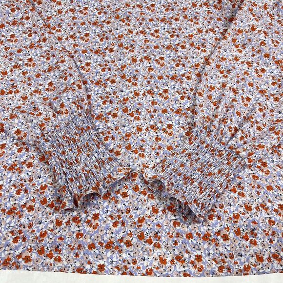 Cupcakes & Cashmere Violet Pink Floral Ruffle Neck Long Sleeve Blouse Medium - Picture 5 of 11